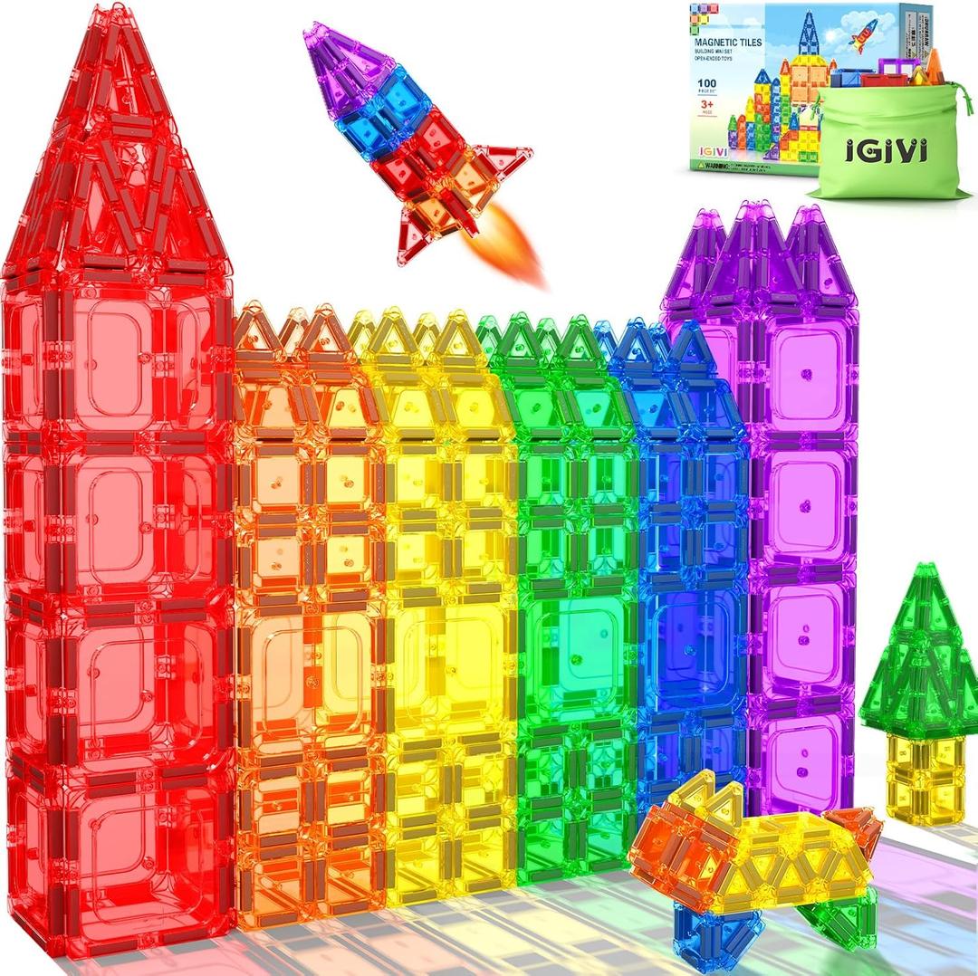 100PCS Magnetic Tiles - Mini Magnetic Blocks for Toddlers, Preschool Educational Toys for Kids Ages 3+, Toddler Essential Travel Toy, Creative Gift for Boys & Girls 100PCS Magnetic Tiles - Mini Magnetic Blocks for Toddlers, Preschool Educational Toys for Kids Ages 3+, Toddler Essential Travel Toy, Creative Gift for Boys & Girls