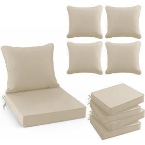 Outdoor Chair Cushions Set of 4, Waterproof Backrest and Deep Seat Cushion Set for Patio Furniture, Outdoor Sofa Replacement Cushions with Removable Cover, 24 x 24 Inch, Cream
