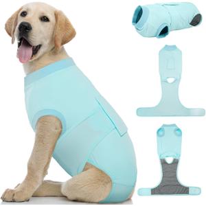 Kuoser Dog Recovery Suit for Dogs After Surgery, Soft Dog Surgical Onesie for Female Male Dogs Spay Neuter, Anti-Licking Pet Bodysuit for Abdominal Wounds, Skin Disease, E-Collar Alternative, Blue M (Medium (Back: 13.4" - 16.1"; Weight: 14 - 25LB), Z- Cooling Fabric- Blue)