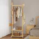 Taitiy Coat Rack Freestanding Clothing Rack with Wheels & 2 Shelves Storage & 5 Hooks Heavy Duty Clothes Rack Wood Coat Tree Stand Hat Hanger Rack for Corner Bedroom Entryway Living Room Hotel Size L