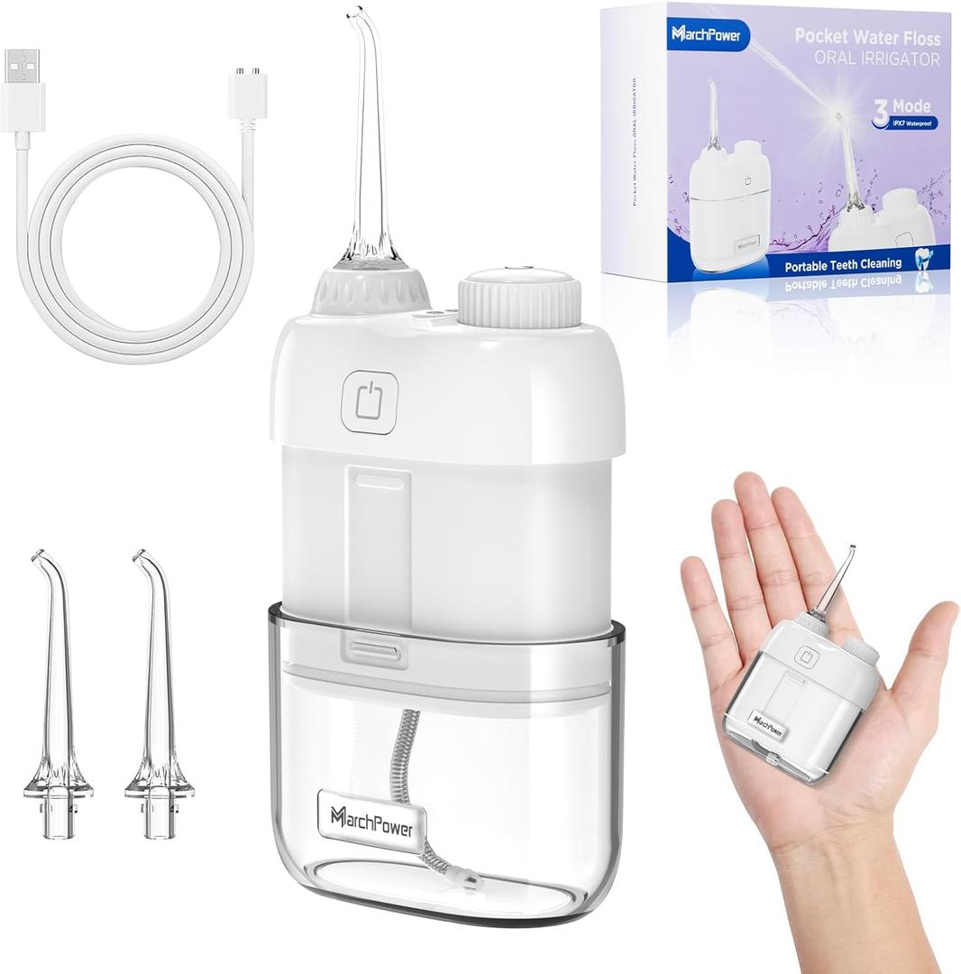 Portable Water Flosser for Travel, Mini Cordless Oral Irrigator with 3 Pulse Modes, Collapsible Water Tank, Long Battery Life & IPX7 Waterproof, Ideal for Home & Office
