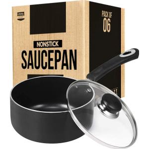 Utopia Kitchen 2 Quart Detachable handle Nonstick Saucepan with Glass Lid, Multipurpose Use for Home, Kitchen or Restaurant, Grey & Black, Pack of 6