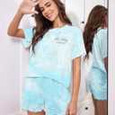 LOTUCY Bride Pajama Set Bachelorette Pjs Women Casual Tie Dye Pajama Bridal Party Pajamas Set Short Sleeve Sleepwear (S)