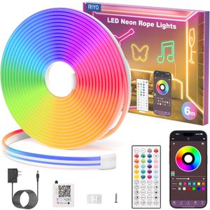 Neon Rope Lights, 20Ft RGB LED Strip Lights - App & Remote Control, Music Sync, IP67 Waterproof, Flexible Neon Lights for Bedroom, Gaming, Party, Outdoor Decor, Multiple Modes