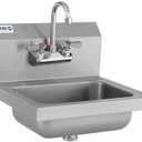 Kratos Commercial Hand Sink with Gooseneck Faucet | 9"W x 9"D x 5"H Stainless Steel Bowl | Wall Mounted Stainless Steel Handwashing Sink for Foodservice and Commercial Use | NSF Certified (28W-090)