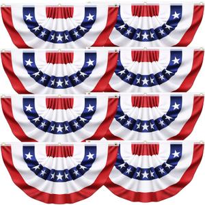 8 Pack USA Pleated Bunting Fan Flags 1.5x3 Ft - American US Flag Bunting for Outside Red White & Blue Patriotic Decor for 250th Anniversary, Memorial Day, Independence Day 4th of July Decorations