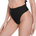 Kepblom Women's Thong Rave Bottoms High Waisted Bikini Bottom High Cut Panties for Dance Festival (Black, S)