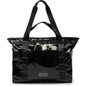 FHELAD Beach Tote Bag for Women Waterproof Sandproof, 15.6" Laptop Compartment, 25L Large Work Shoulder Bag for Office Travel | Zipper is Smooth, Luggage Strap (Black)