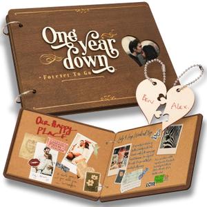 1 Year Anniversary Boyfriend Gifts - One Year Anniversary Dating Gifts For Her Girlfriend, First Paper Anniversary For Him Men, 1 Year Anniversary Scrapbook, 1st Anniversary Wedding Gift (Brown)