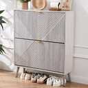 oakvivo Shoe Cabinet with 2 Flip Drawers, Freestanding Shoe Organizer with 4 Wooden feet, Modern Shoes Storage Cabinet for Entryway, Hidden Narrow Shoe Rack Cabinet for Foyer, Hallway, Mudroom, Grey