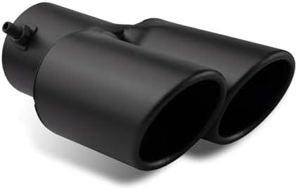 Qurbuns Car Exhaust Pipe, Stainless Steel Straight Inlet Double Outlet Tailpipe with Bolts, Durable 2.5" Bevel Port Exhaust Tip, Universal Modification Accessories for Car, Truck, SUV (Matte Black)
