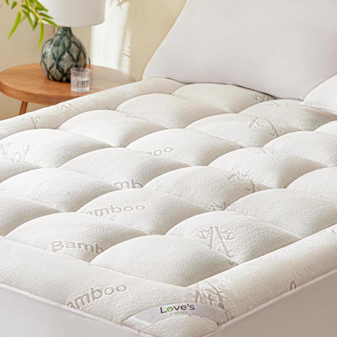 Love's cabin Queen Mattress Topper Viscose Derived from Bamboo, Thick Pillow Top Mattress Pad with Stretchable Pockets for 8"-20" Mattress, Soft Breathable Cooling Mattress Topper for Hot Sleepers (White)