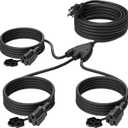 Eversimpleinc Black 1 to 3 Splitter Extension Cord (Combined 40 FT, End to End 28 FT), 3 Prong Plug with 3 Extended Outlets, with Weatherproof Covers for Indoor and Outdoor,16AWG/3C SJTW, ETL Listed