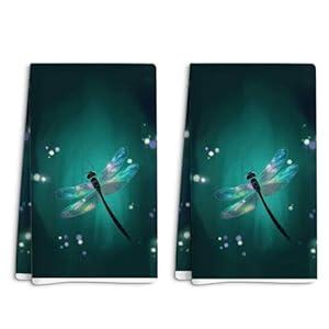 2 Pcs Butterfly Dragonfly Kitchen Towels, Absorbent Decorative Waffle Weave Bath Towel Kitchen Dish Guest Towels, Gift for Women Friend Coworker Sister Christmas Birthday Friendship Housewarming