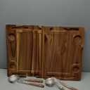 2 PCS Acacia Wooden Steak Board - 15 Inches Steak Cutting Plate Board with Fork, Knife and Ramekins (2 set)