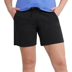 Hanes Women's Jersey Pocket Shorts, Drawstring Cotton Jersey Shorts, 7" Inseam (X-Large, Black)