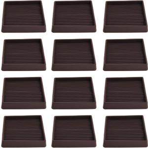 3"x3" Square Rubber Furniture Caster Cups, Anti-Sliding Furniture Pads Bed Stopper Floor Protectors with Grip - Protect Any Flooring (12 Pcs Brown)