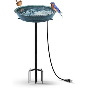 BIRD WISH Heated Bird Bath, Stable 5-Prong Metal Base Thermostat Control Weather Resistance All Seasons Available 75W Heated Bird Baths for Outdoors for Winter Garden Yard Patio Lawn, Spotted Green