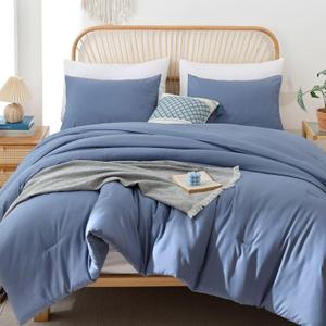 ROSGONIA Oversized King Comforter Slate Blue, 3pcs (1 Boho Comforter & 2 Pillowcases) Lightweight Oversized King Size Comforter Sets Bedding Blanket