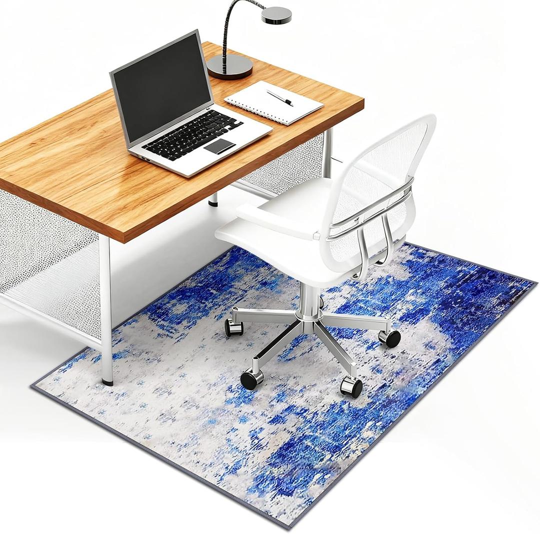 Office Chair Mat for Hardwood Floor, 35"x47"x1/10 Desk Chair Mat, Machine Wash Large Floor Protector Rug, Anti Slip Office Rugs for Rolling Chairs (Blue)
