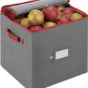 ZOBER Christmas Ornament Storage Box - Stores 64 3" Ornaments, With Dividers - Ornament Organizer Storage Box, Durable Christmas Containers Holder, Dual Zipper - Gray