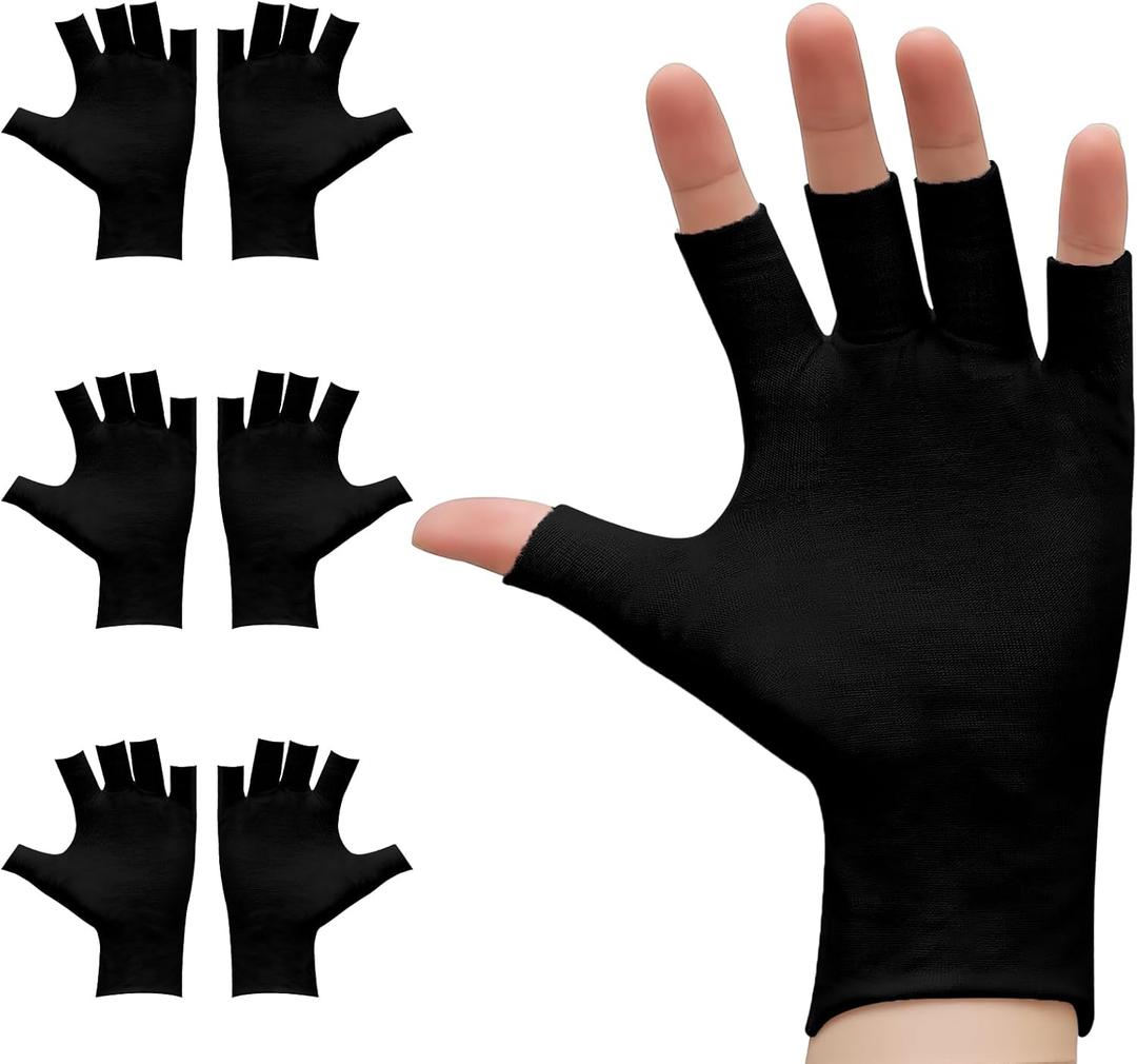 3Pairs Fingerless Cotton Gloves, Black Moisturizing Gloves, Fingerless Cotton Gloves for Eczema, Cut 5 Fingertips Overnight Hydration Fits Most Dry Hands