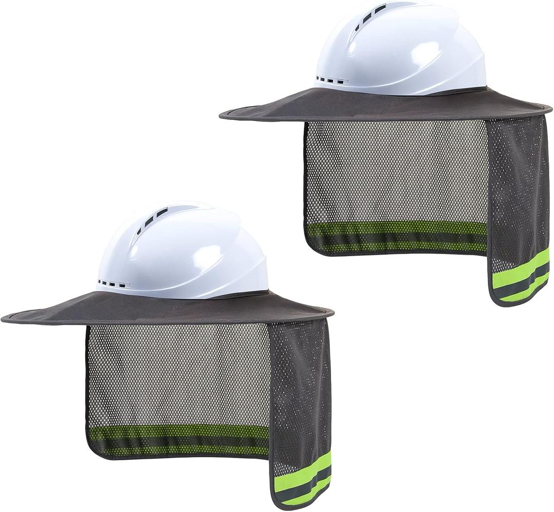 Hard Hat Sun Shade, High Visibility Sun Visor Neck Shade with Reflective Strip, Full Brim, Man & Woman (Hard Hat Not Included), Grey, 2 Pack