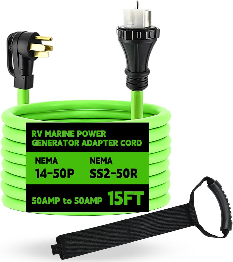 NEMA 14-50P to SS2-50R 15FT Generator Extension Cord 125/250V 50 Amp 14-50P Male Connector to SS2-50R Twist Lock Female RV Connector for RV EV Camper Generator