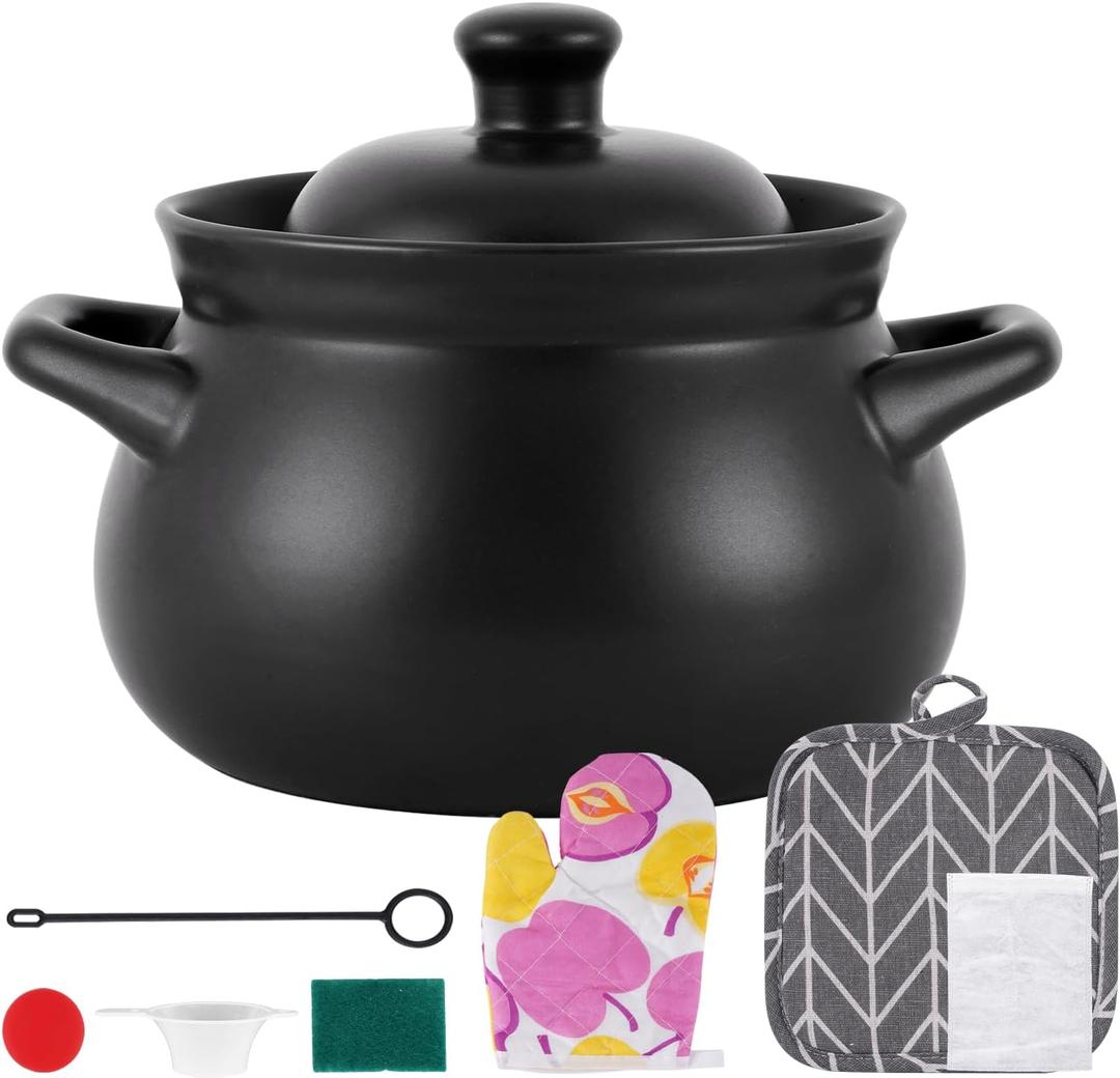 Chinese Ceramic Cooking Pot 3L Chinese Casserole/Stew Pot/Clay Pot/Earthenware Cooking Pot with Lid, Ceramic Stock Pot Soup Cooker, Even Heating