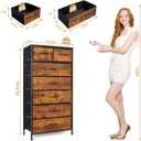 Mifuro Tall Dresser for Bedroom, Vertical Storage Organizer Tower with 7 Drawers, Chest of Drawers with Fabric Bins, Steel Frame, Wood Top for Bedroom, Closet, Entryway- Rustic Brown