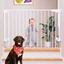Cumbor 29.2–43" Baby Gate for Stairs, Wall-Mounted (Drill Required), Expandable No Bottom Bar Dog Gate, Auto Close Extra Wide Walk Thru, Pet & Toddler Proof Gate, Top & Bottom of Stairways (White)