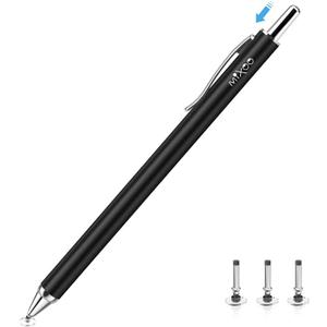 Mixoo Retractable Stylus for Touch Screens - High Sensitivity Universal Stylus Touch Screen Pen with 3 Replaceable Disc Tips for iPad iPhone and All Other Capacitive Tablets & Cell Phones (Black)