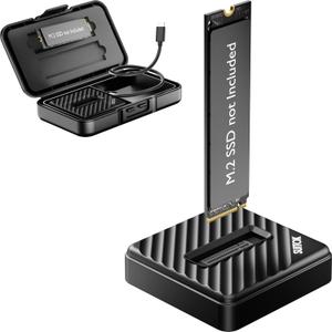 M.2 NVMe SATA SSD Reader with Storage Box, 10Gbps M2 to USB A to C Adapter for External PCIE NGFF Drives, Tool-Free Docking Station Supporting 22110 2280 2260 2242 2230 Data Transfer Recovery