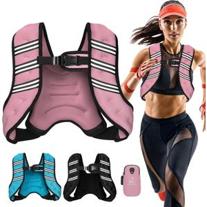 Weighted Vest for Women Men, 6lb Adjustable Weight Vest with Reflective Stripes for Workout, Strength Training, Running, Fitness, Muscle Building, Weight Loss, Rucking Vest With Phone Pouch (Pink)
