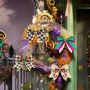 Tigeen 24 Pcs Mardi Gras Bow Decorations Mini Mardi Gras Wreath Bows New Orleans Bow for Front Door Tree Ornament Glitter Green Purple Gold Small Wired Bows for Carnival Party Fat Tuesday