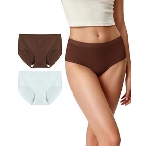 USEASY Seamless Underwear for Women Cotton Crotch Underwear Breathable No Show Panties 2 Pack Sculpted Brown/Sea Salt Blue F (Blue)