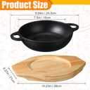Jingmore 2 Sets Mini Cast Iron Skillet with Wooden Base Small Cast Iron Plates Skillet Pan Round Fajita Plate Hot Steak Pot Dish for Baking Cooking(7.5 Inch)