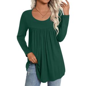 CATHY Womens Long Sleeve Casual Tunic Tops Fall Fashion 2026 Loose Fit Dressy to Wear with Leggings Winter Elastic Shirts (Green)