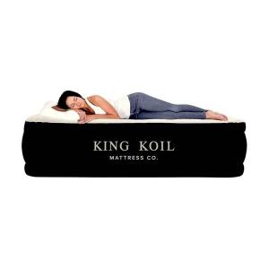 King Koil Luxury Air Mattress Queen with Built in Pump, Integrated Premium Pillow Inflatable Airbed for Guests, Camping & Home 