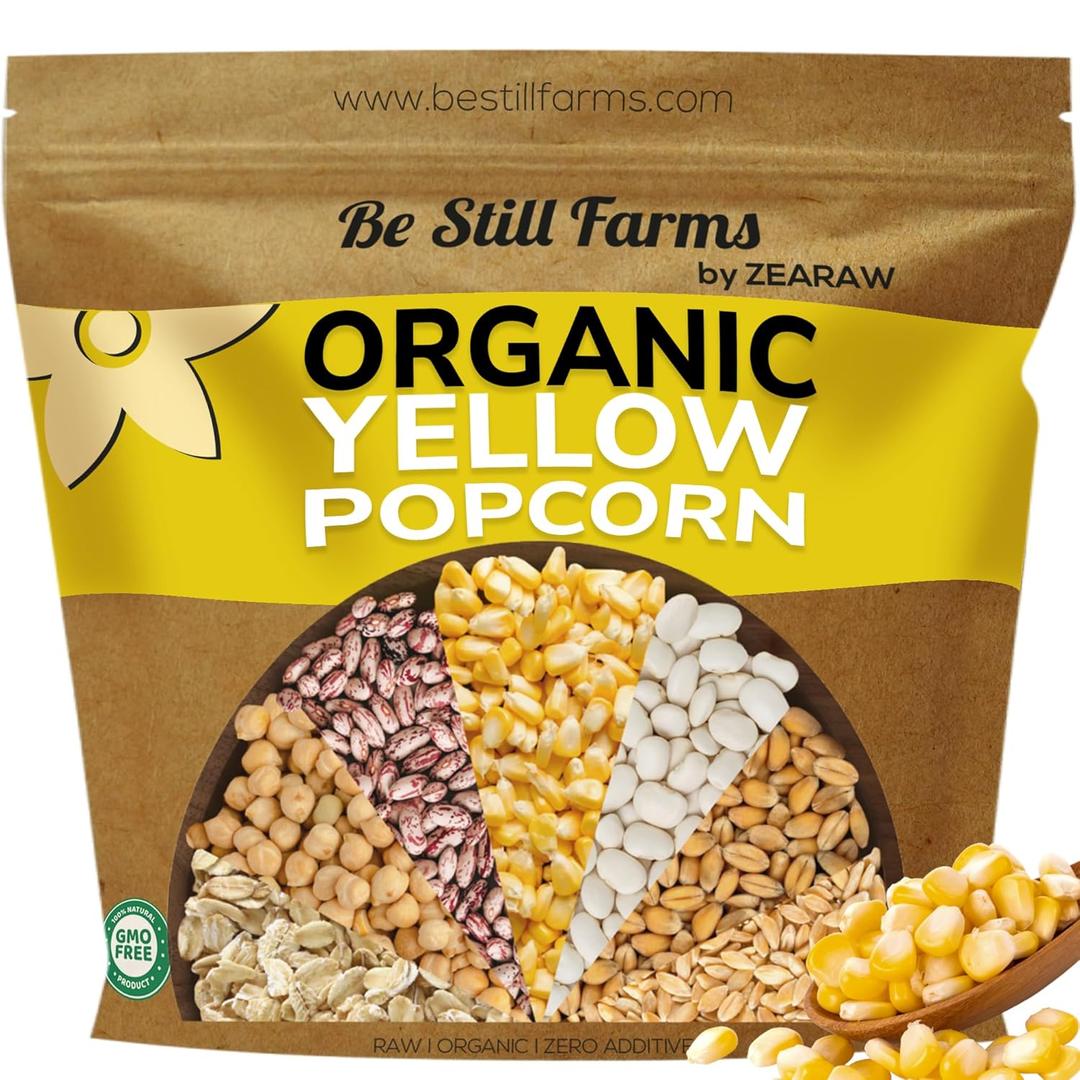 Be Still Farms Yellow Organic Popcorn Kernels (4.8lb) - Uncooked Corn Bulk Great for Movie Night - Healthy Microwave Snacks Ideal for Popping - USA Grown | USDA Certified | Vegan | Non-GMO (76.8 Ounce (Pack of 1))