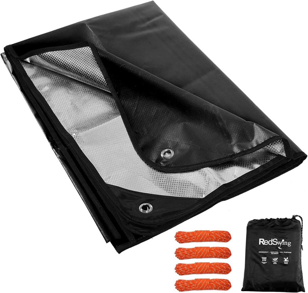 RedSwing Heavy Duty Reflective Survival Space Blanket, Multipurpose Emergency Thermal Blanket for All Weather, Black