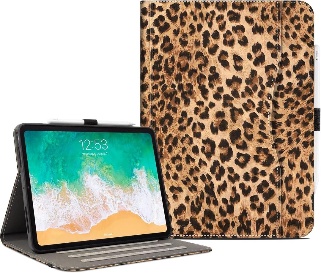 Lokigo for iPad Pro 11 Inch Case (M5/M4) 2025/2024, Leopard iPad 11 Inch Pro Case with Pencil Holder/Hand Strap/Pocket, Protective Soft Back Smart Stand Cover, Auto Wake/Sleep, Brown Cheetah Print