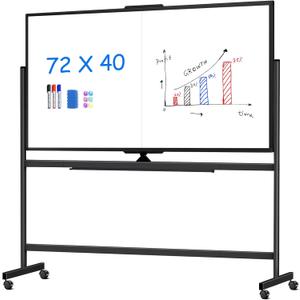 maxtek 72 x 40 Double Sided Rolling Whiteboard, Mobile Whiteboard Magnetic White Board - Large Reversible Dry Erase Board Easel Standing Board on Wheels with Stand (72 x 40 Black)