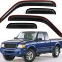 Lightronic Extra Durable Tape-on Auto Vent Window Visor, Fits 1999-2011 Ford Ranger SuperCab w/Fixed Rear Window; 1999-2010 Mazda B-Series Ext. Cab, UV Protect Rain Guard Wind Deflector, Smoke, 4-Pcs