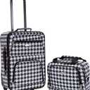 Rockland Fashion Softside 2 Piece Luggage Set, Expandable, (14" Tote/19" Upright), Kensington (Black/White)