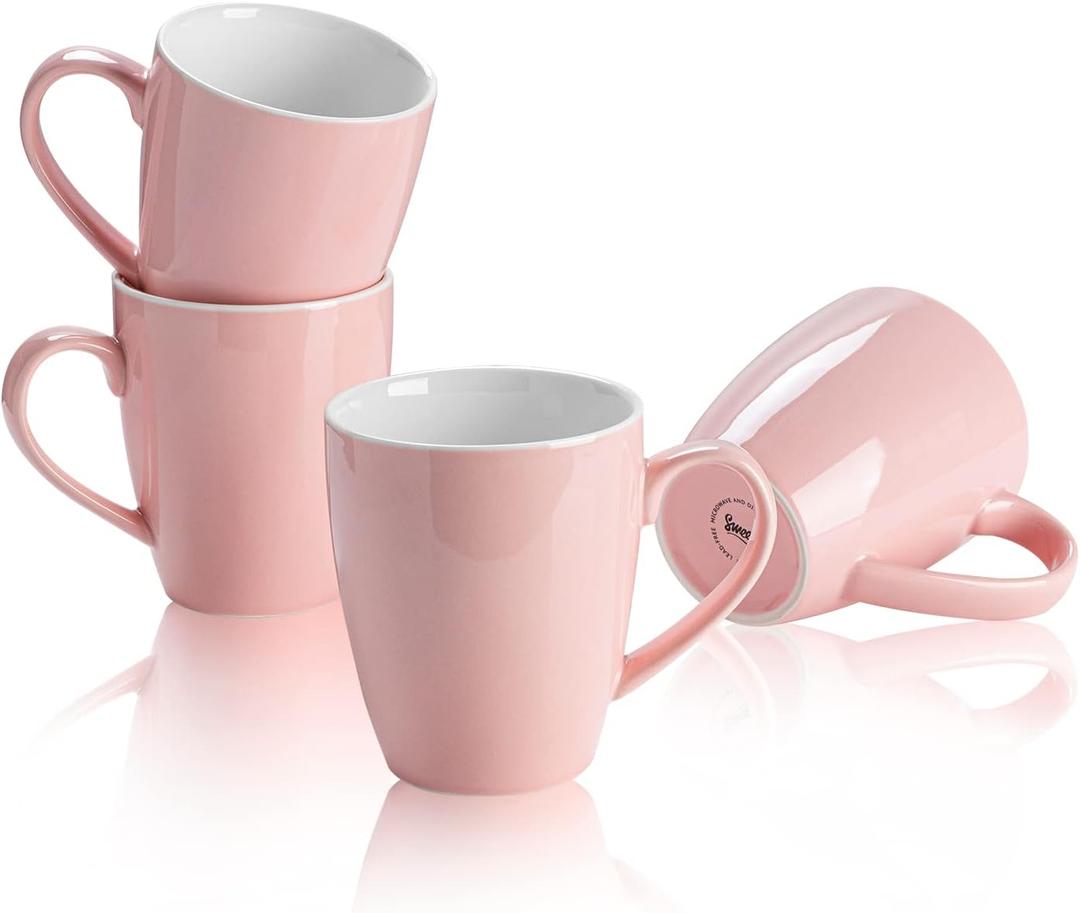 Sweese Porcelain Coffee Mugs - 16 Ounce (Top to the Rim) for Coffee, Latte, Tea, Cocoa, Set of 6, Pink