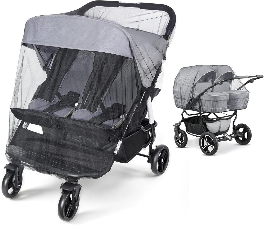Orzbow 2 Pack Mosquito Net for Double Stroller Side-by-Side, Black | Insect, Fly & Bug Protection | Mosquito Net Cover for Double, and Twin Stroller | Baby Summer, travel, Camping Essentials
