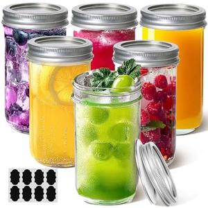 ComSaf 12 oz Mason Jars with Lids 6 Pcs, Canning Jars with Seal Bands, 12 oz Glass Jar with lid for Soft Drinks, Fruit Juice, Vegetable Juice, Jam, Jelly, Sauce, Dessert, Overnight Oats, Pickles