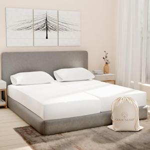 Good Sleep Bedding Split King Sheets Sets for Adjustable Bed Cotton, Luxury Sheets, Egyptian Cotton Sheets, 5 Piece 100% Cotton Split King Sheet Set, Sateen Weave, 2 Fitted - 16" Deep Pocket, White