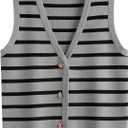 LILLUSORY Vest Tops for Women 2025 Fall Outfits Striped Sweaters Button Up Casual Shirts Blouses Jacket Fashion Clothes (X-Small, Grey_black)